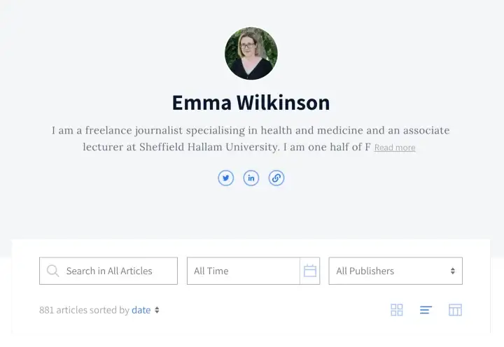 Emma has close to 900 articles on her Authory page now, with new ones being added automatically as soon as they are available