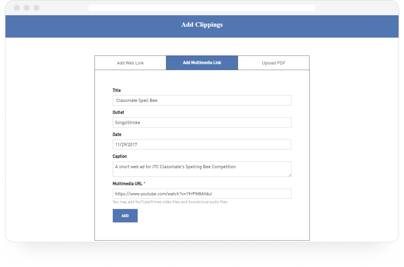 Adding a multimedia link to Clippings
