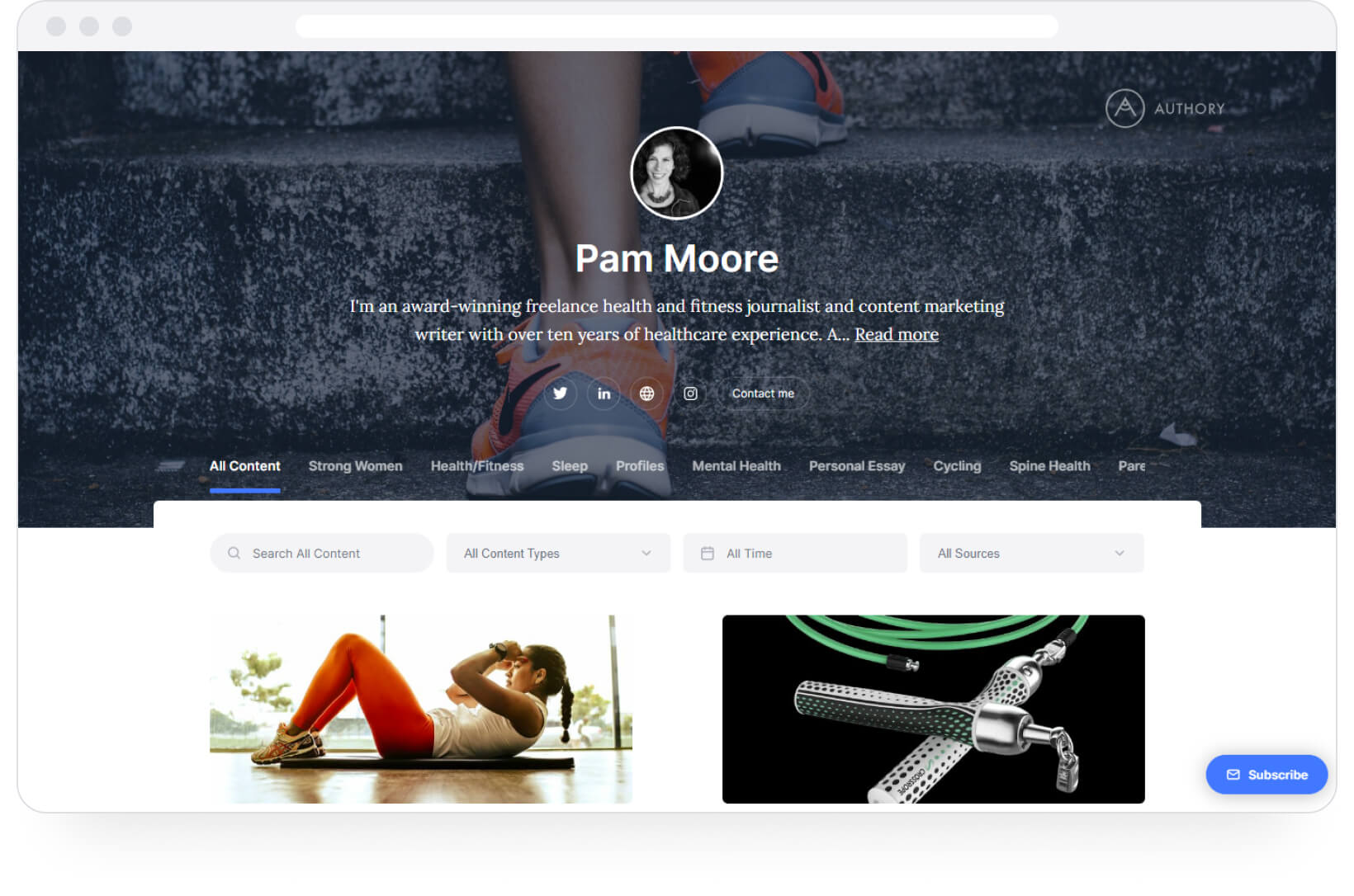 Authory.com portfolio example: Pam Moore