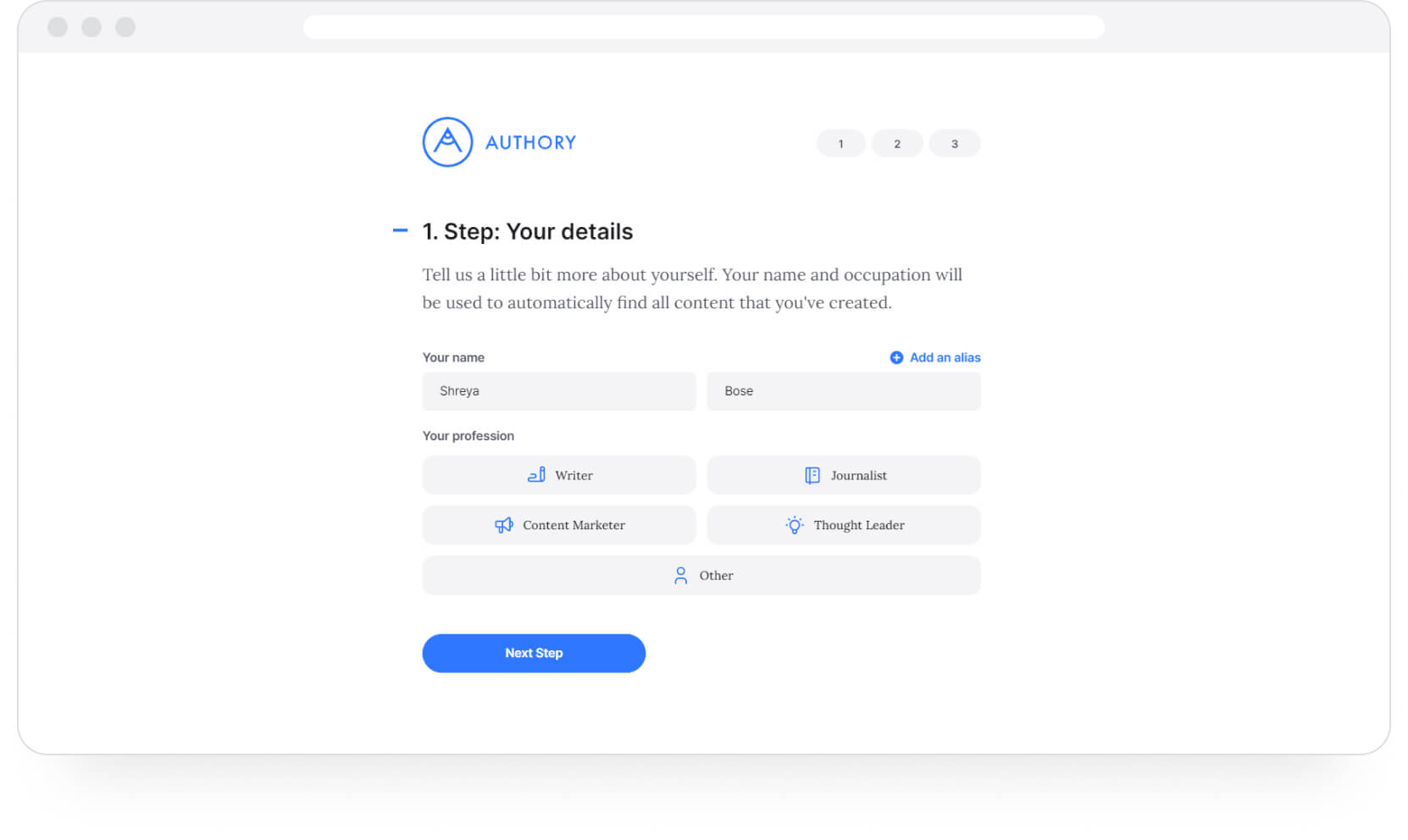 Authory Sign-Up Flow — Step 2